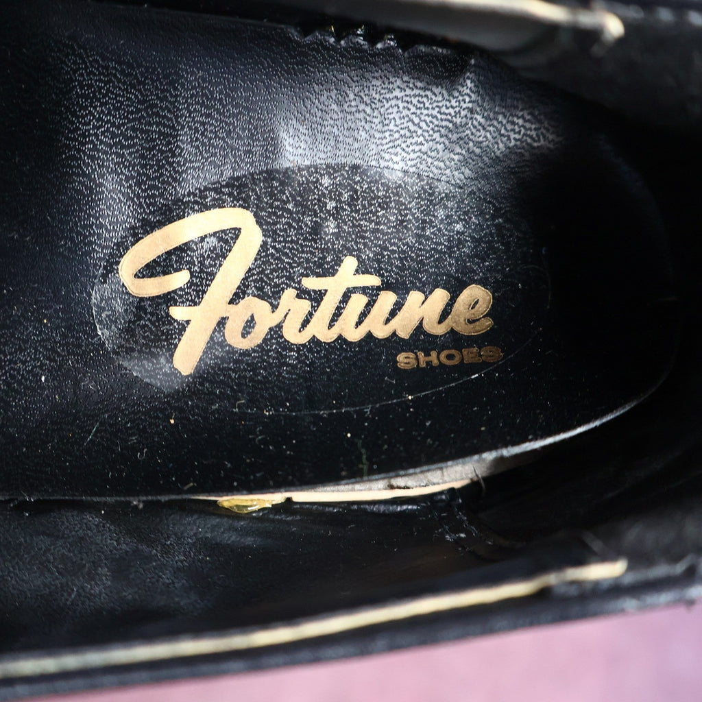 Fortune Shoes Loafers Mens 10 Vintage 70s Black Leather Square Toe Deadstock - take2supply