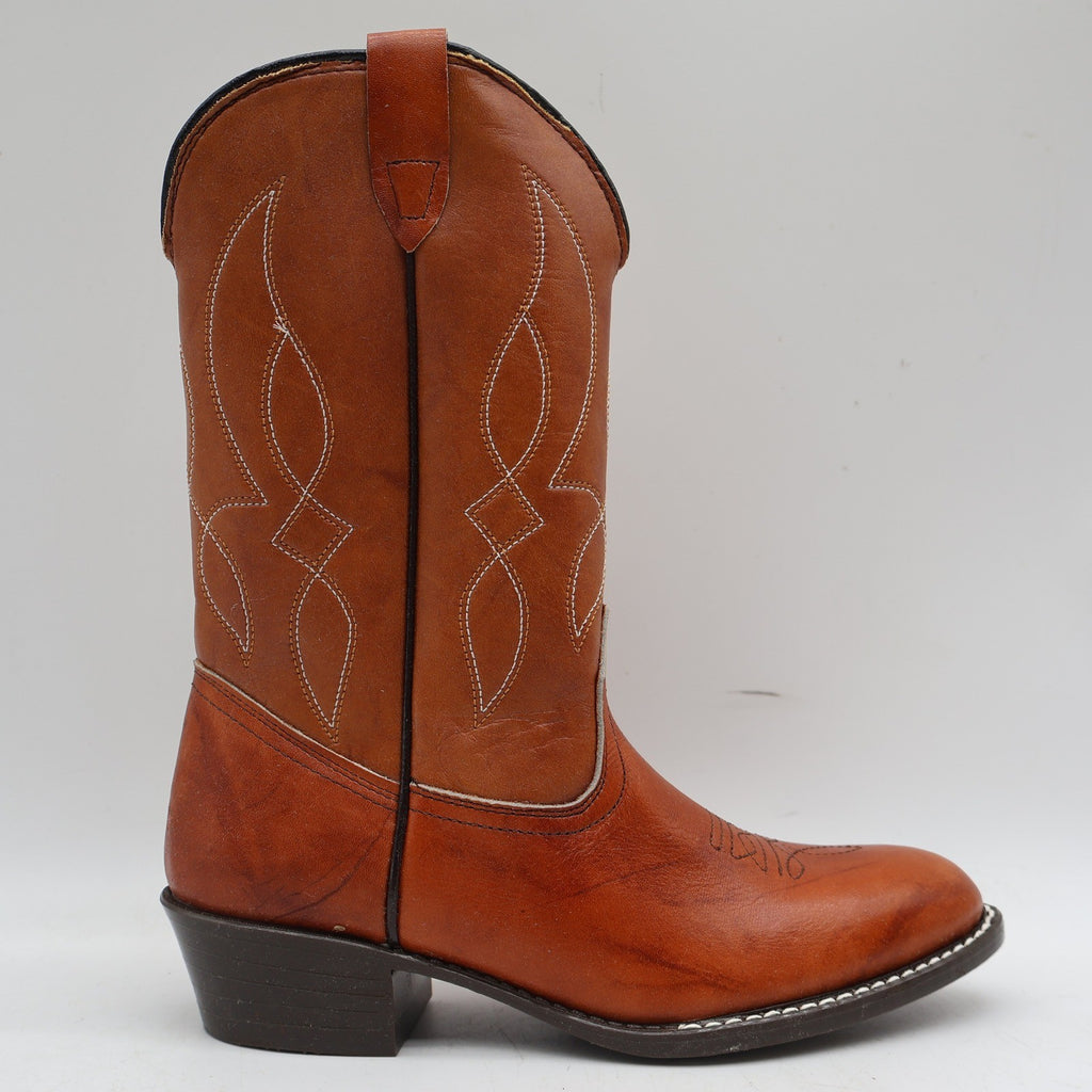 Laredo Western Boots Boys 2.5 D Vintage 90s Rust Leather Made in USA Deadstock - take2supply