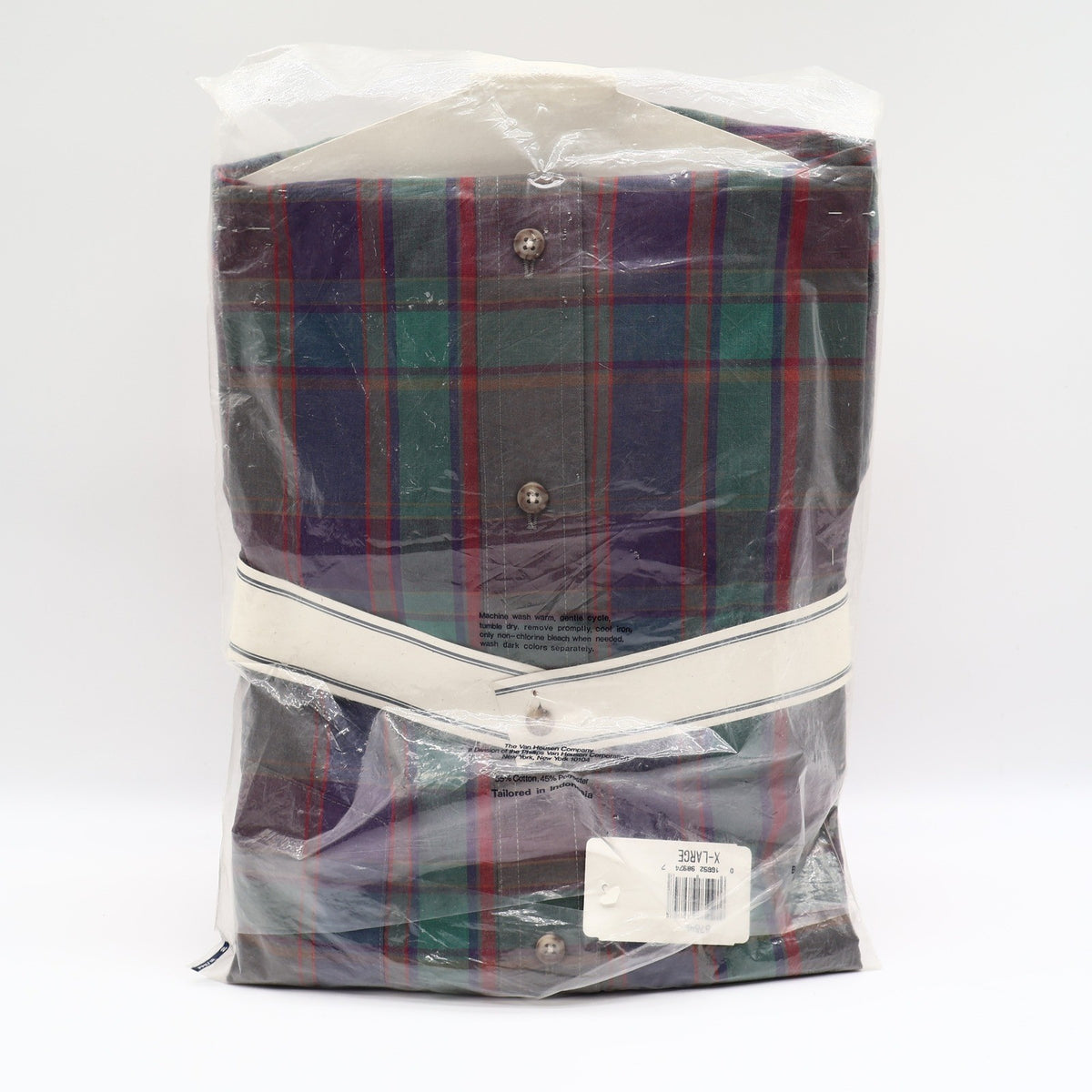 417 Van Heusen Shirt Mens XL Green Purple Red Plaid Cotton Blend New Packaged - take2supply