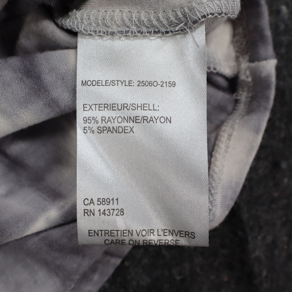 Tribal Cold Shoulder Top Womens Small Gray White Tie Dye Rayon Stretch V-Neck - take2supply