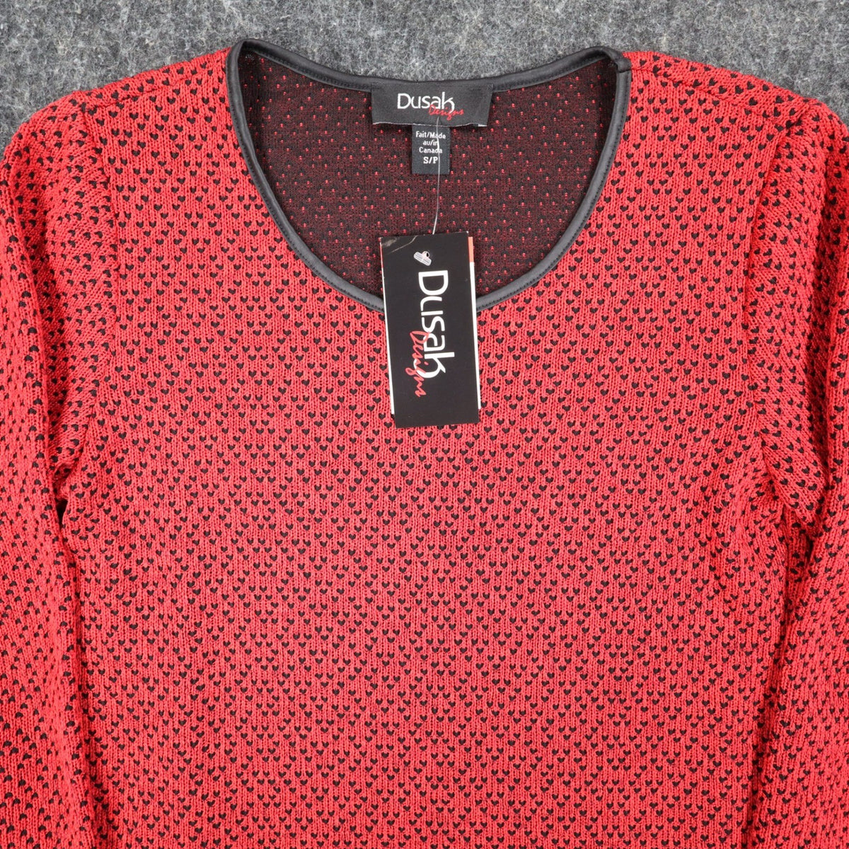 Dusak Designs Tunic Sweater Womens S Red Black Textured Knit Layered Hem Canada - take2supply