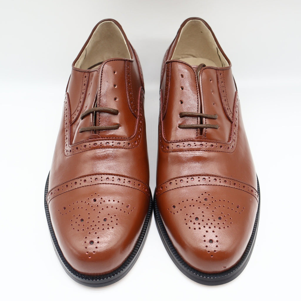 Conti Oxford Shoes Mens 9 D Vintage Brown Leather Cap Toe Brogue H1005 NOS - take2supply