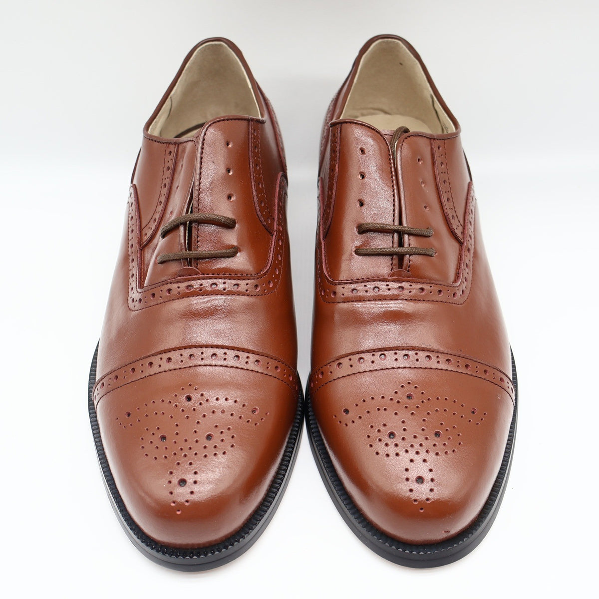 Conti Oxford Shoes Mens 9 D Vintage Brown Leather Cap Toe Brogue H1005 NOS - take2supply