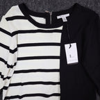 Lanalee Montreal Sweater Womens Large Black White Striped Colorblock Zip Back - take2supply