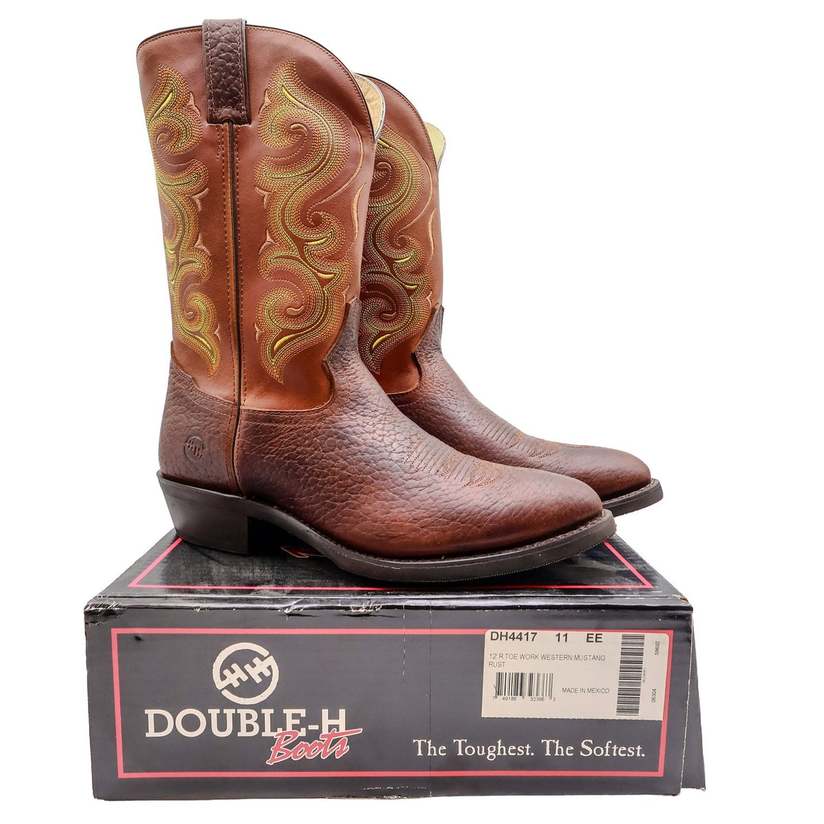 Double-H Western Mustang Boots Mens 11 EE Rust Leather Excellent DH4417 - take2supply