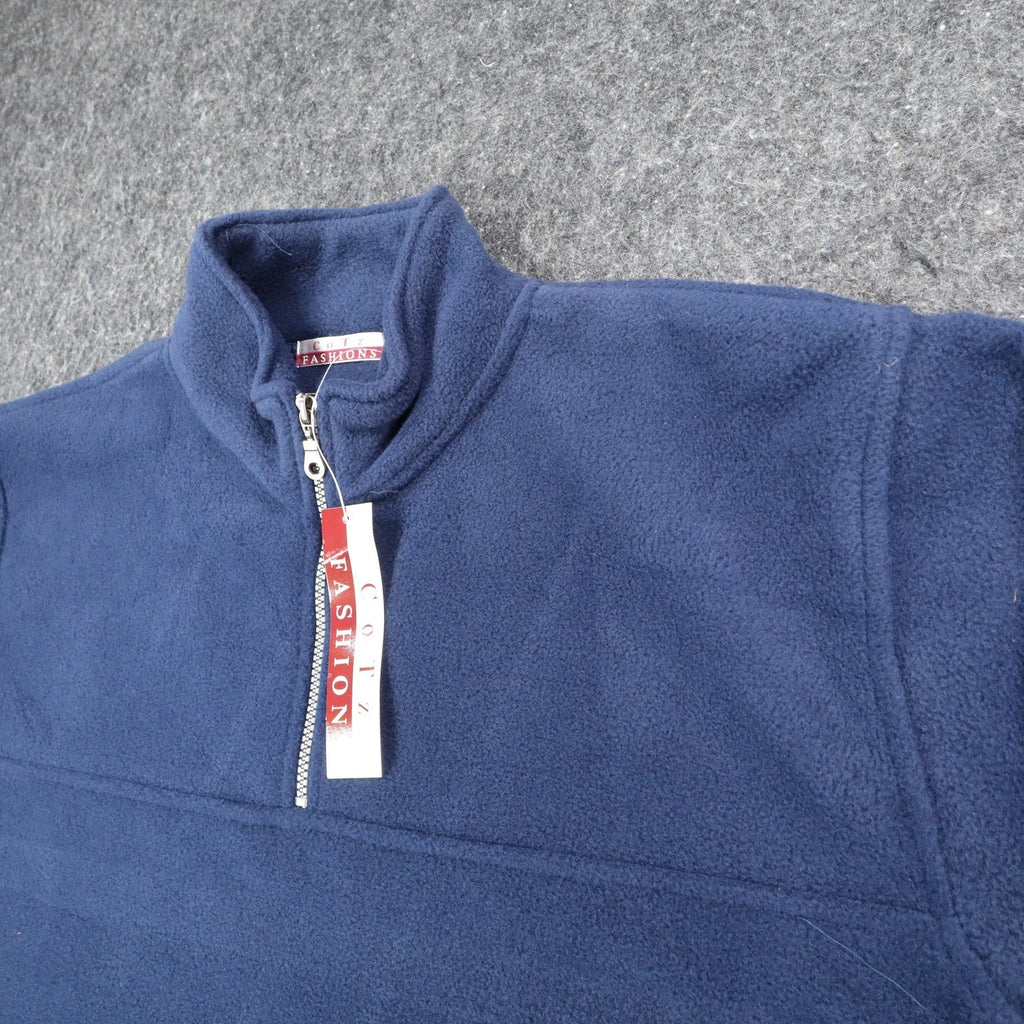 Cotz Fashions Fleece Pullover Small Navy Blue Y2K Quarter Zip Drawstring 7718 - take2supply