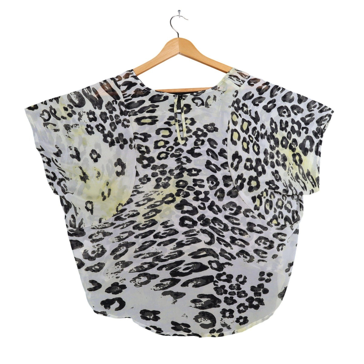mymichelle Leopard Print Top Womens Large White Black Sheer Chiffon High-Low NWT - take2supply
