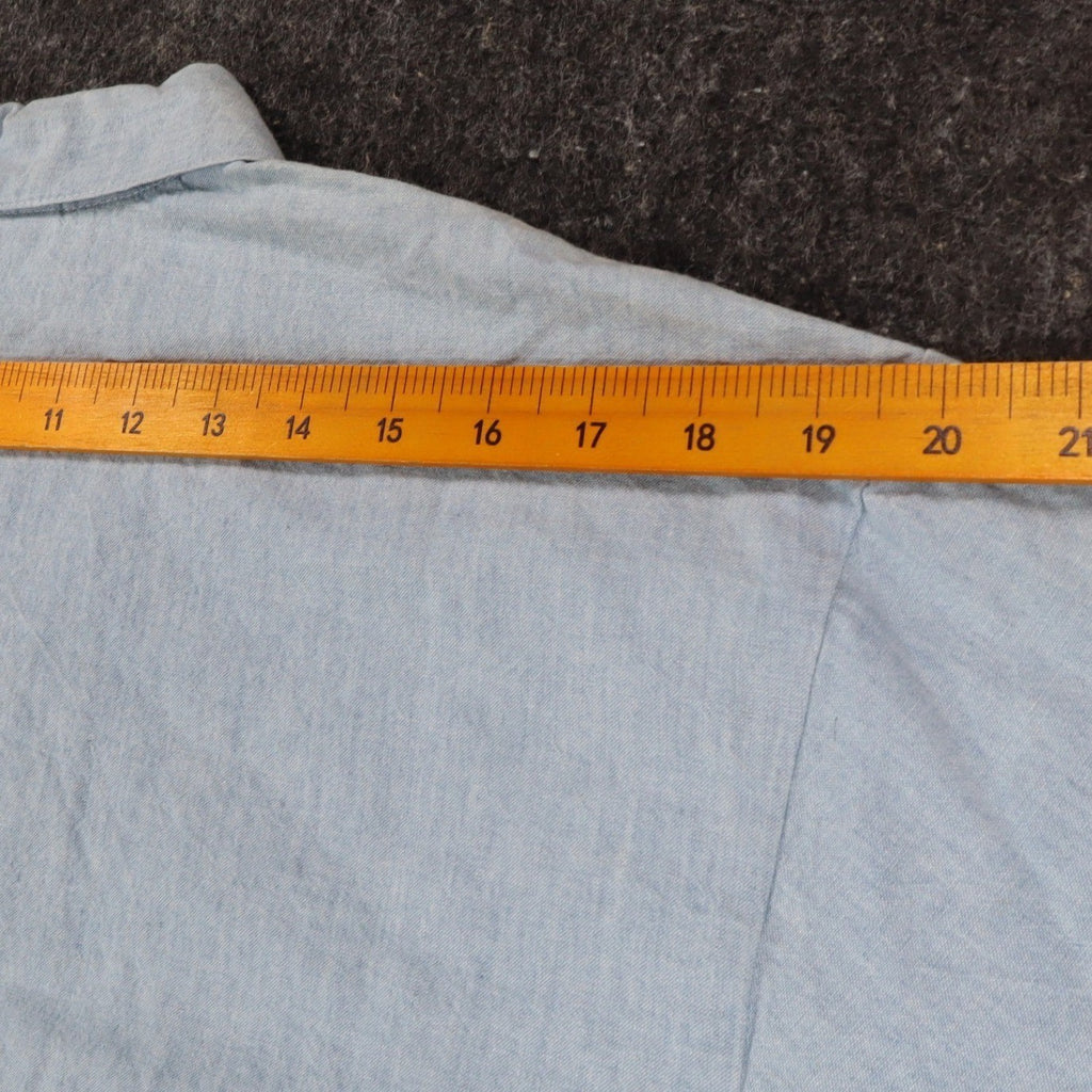 New Expressions Ruffle Shirt Womens M Vintage 80s Light Blue Cotton Boxy USA - take2supply