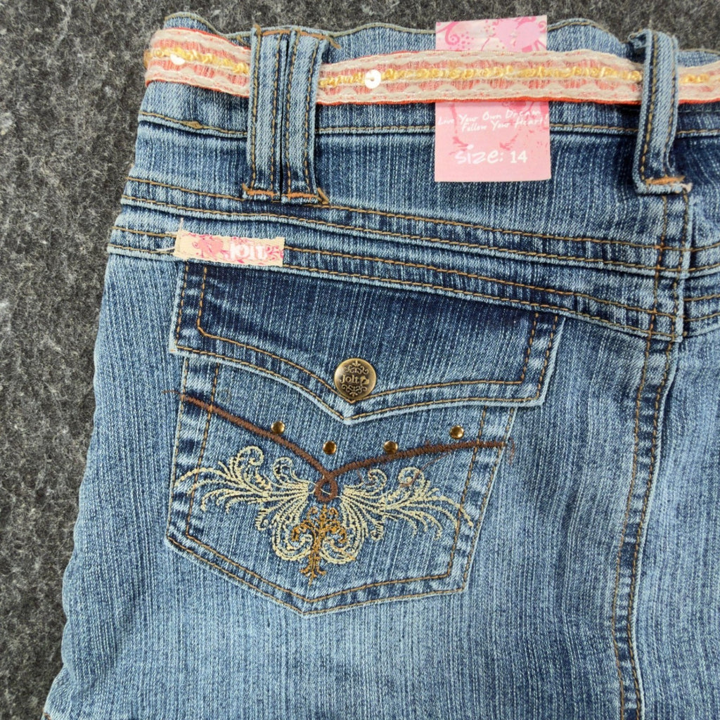 Jolt Y2K Butterfly Denim Skirt Girls 14 Blue Tiered Ruffle NWT - take2supply