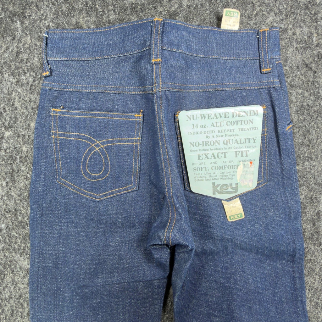 Key Vintage 70s Flare Jeans Boys 16 Reg W 27 L 29 Blue Cotton Deadstock NWT - take2supply