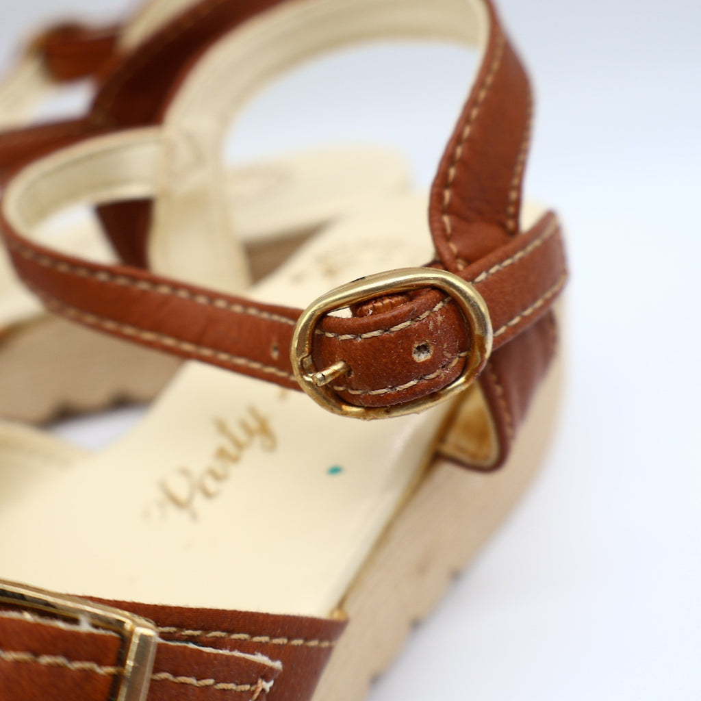 Party Lane Wedge Sandals Toddler Size 10 Vintage Brown Faux Leather Deadstock - take2supply