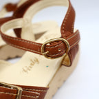 Party Lane Wedge Sandals Toddler Size 10 Vintage Brown Faux Leather Deadstock - take2supply