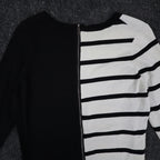 Lana Lee Sweater Womens M/L Black White Striped Colorblock Back Zip Knit Top - take2supply