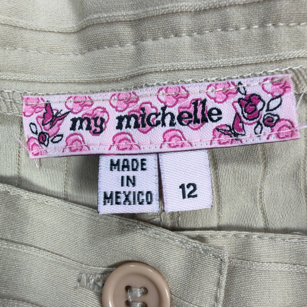 My Michelle Y2K Capri Pants Girls 12 Beige Striped NWT Deadstock Khaki C664 - take2supply