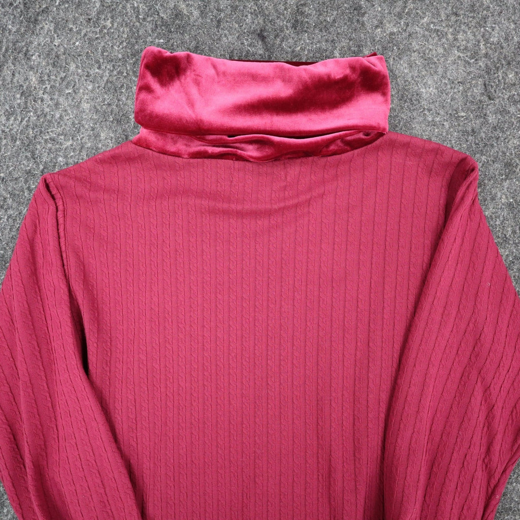 Jessica Roberts Turtleneck Top Womens Size S Vintage 90s Burgundy Cable Velvet - take2supply