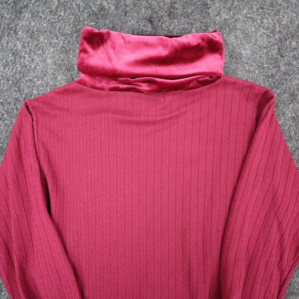Jessica Roberts Turtleneck Top Womens Size S Vintage 90s Burgundy Cable Velvet - take2supply