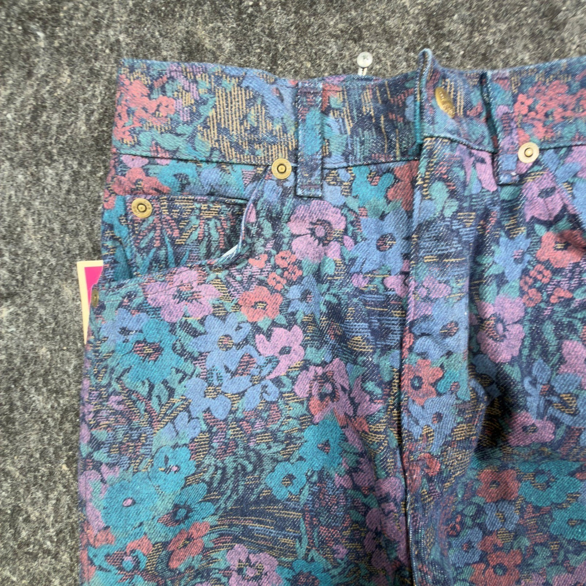 Lee Vintage 90s Floral Jeans Girls 12 Reg Blue USA Made NOS NWT 25 Waist - take2supply