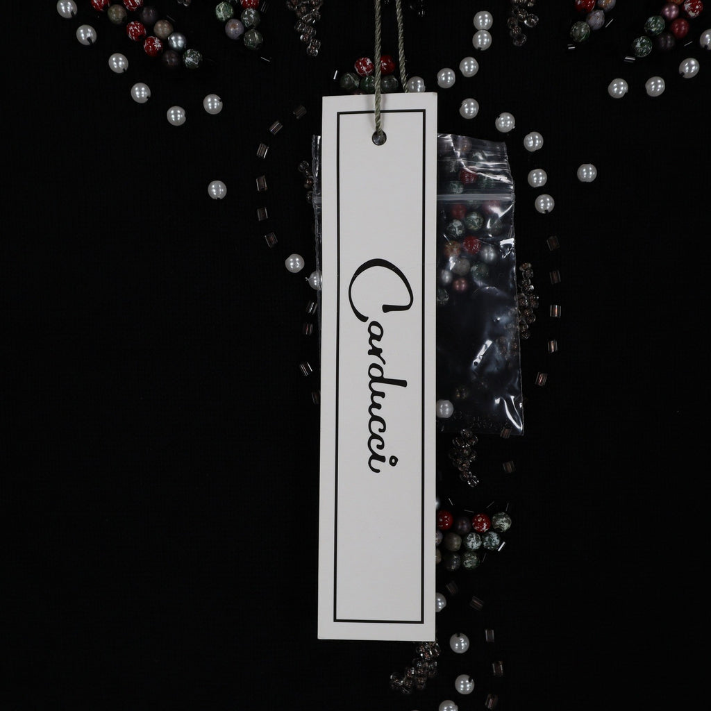 Carducci Beaded Embellished Top Womens Size S Black Rayon Blend 3/4 Sleeve NEW - take2supply