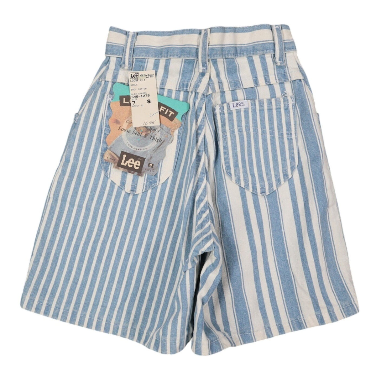 Lee Striped Denim Shorts Girls 7 Slim Vintage 90s Blue White Cotton Deadstock - take2supply