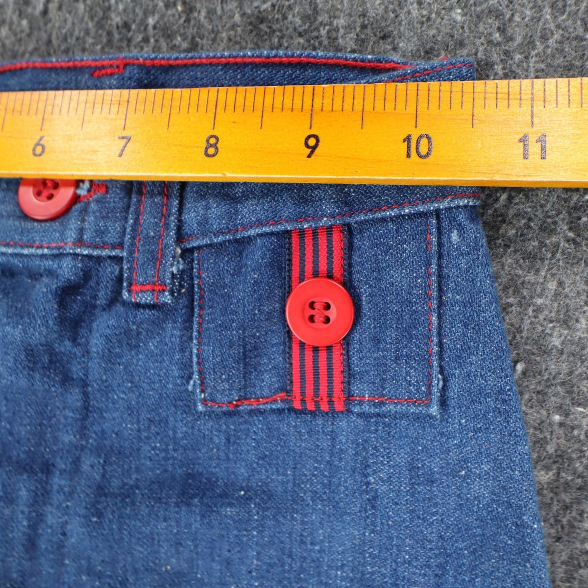 Maverick Denim Pants Kids 12 Slim Blue Red Button Pockets Wide Leg Cotton NOS - take2supply