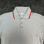 Vintage Cotton Deluxe Casuals Polo Shirt Mens L Gray Red Zig Zag Trim Y2K - take2supply