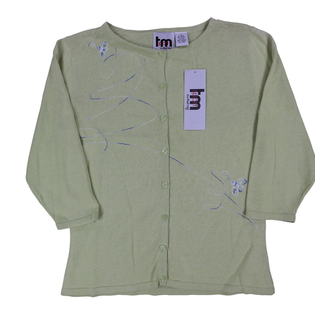 TM Sport That's Me Cardigan Sweater Womens Small Green Embroidered Ramie NWT - take2supply