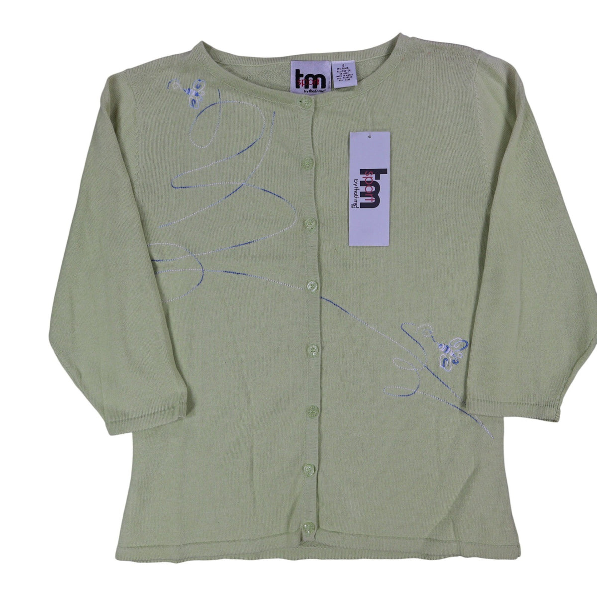 TM Sport That's Me Cardigan Sweater Womens Small Green Embroidered Ramie NWT - take2supply