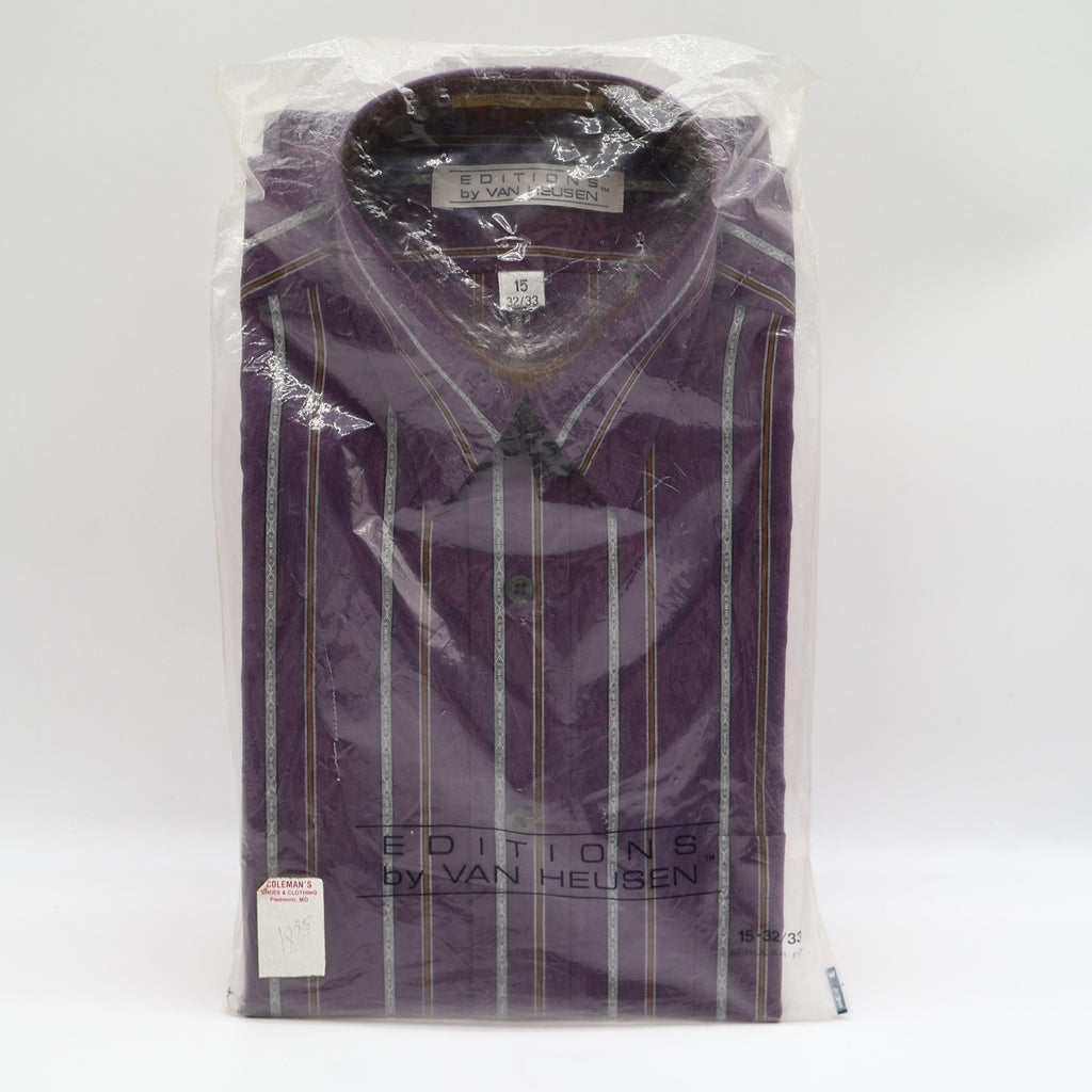 Van Heusen Editions Dress Shirt Mens 15 32/33 Vintage Purple Striped Deadstock - take2supply