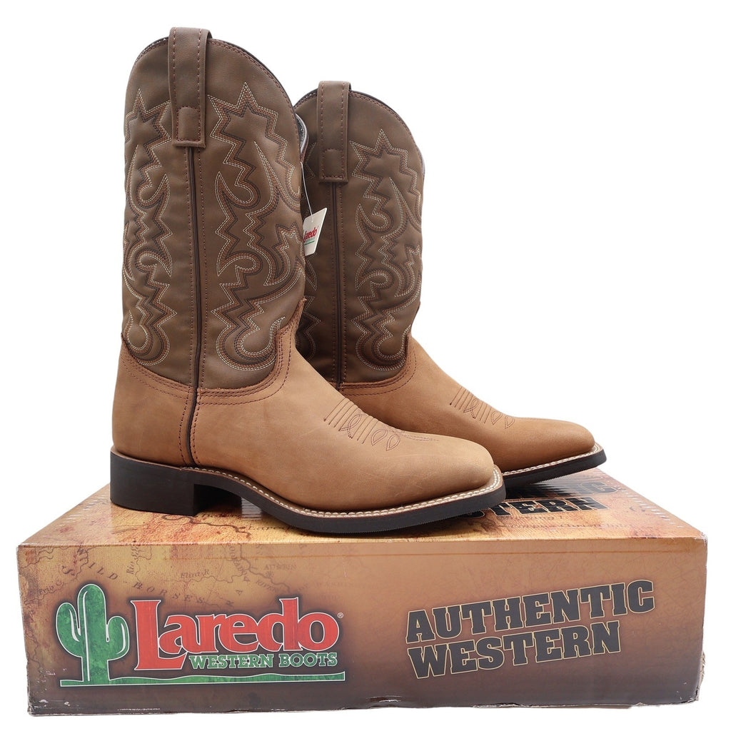 Laredo Cheyenne Stockman Boots Mens 9D Tan Leather Western Square Toe NIB - take2supply