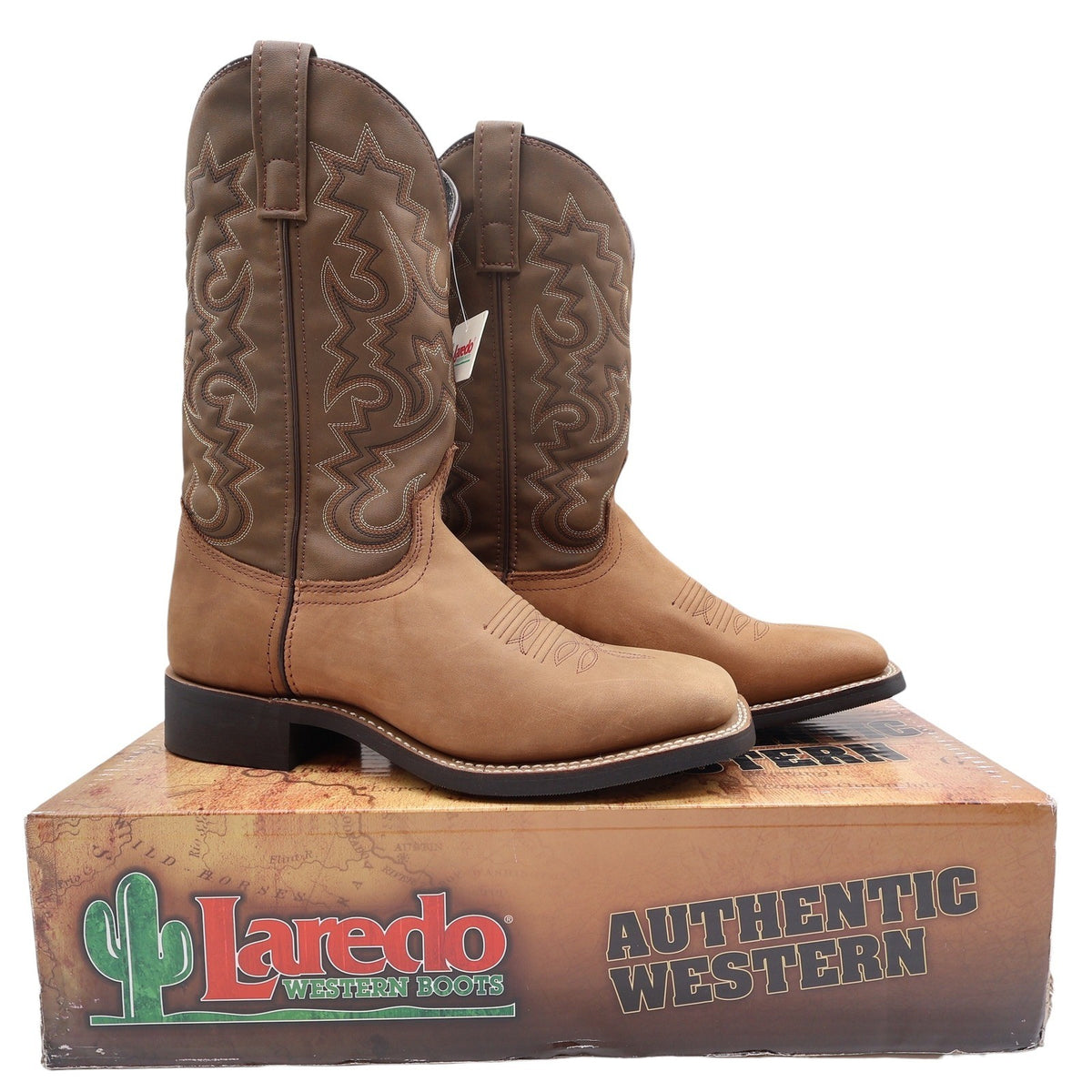 Laredo Cheyenne Stockman Boots Mens 9D Tan Leather Western Square Toe NIB - take2supply