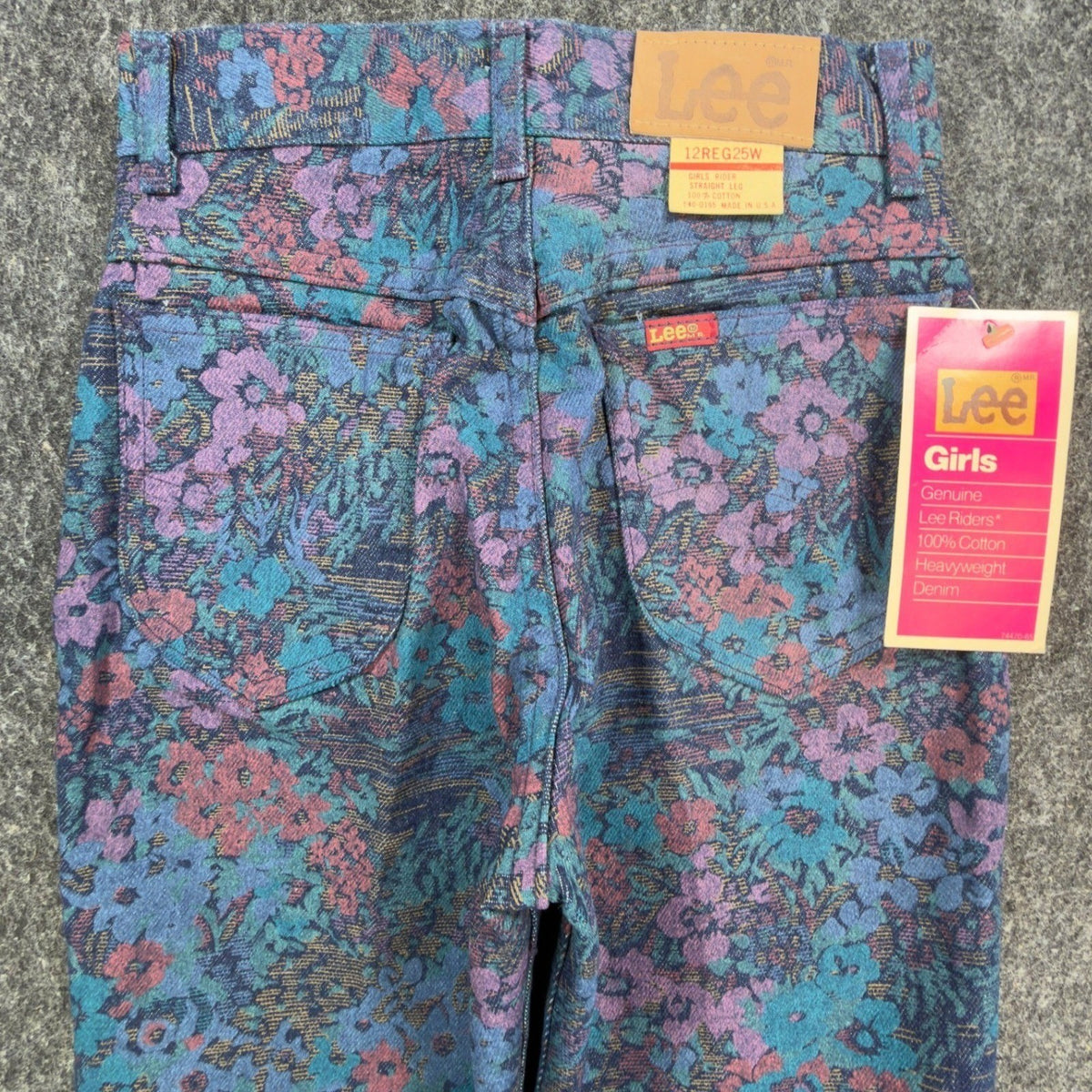 Lee Vintage 90s Floral Jeans Girls 12 Reg Blue USA Made NOS NWT 25 Waist - take2supply