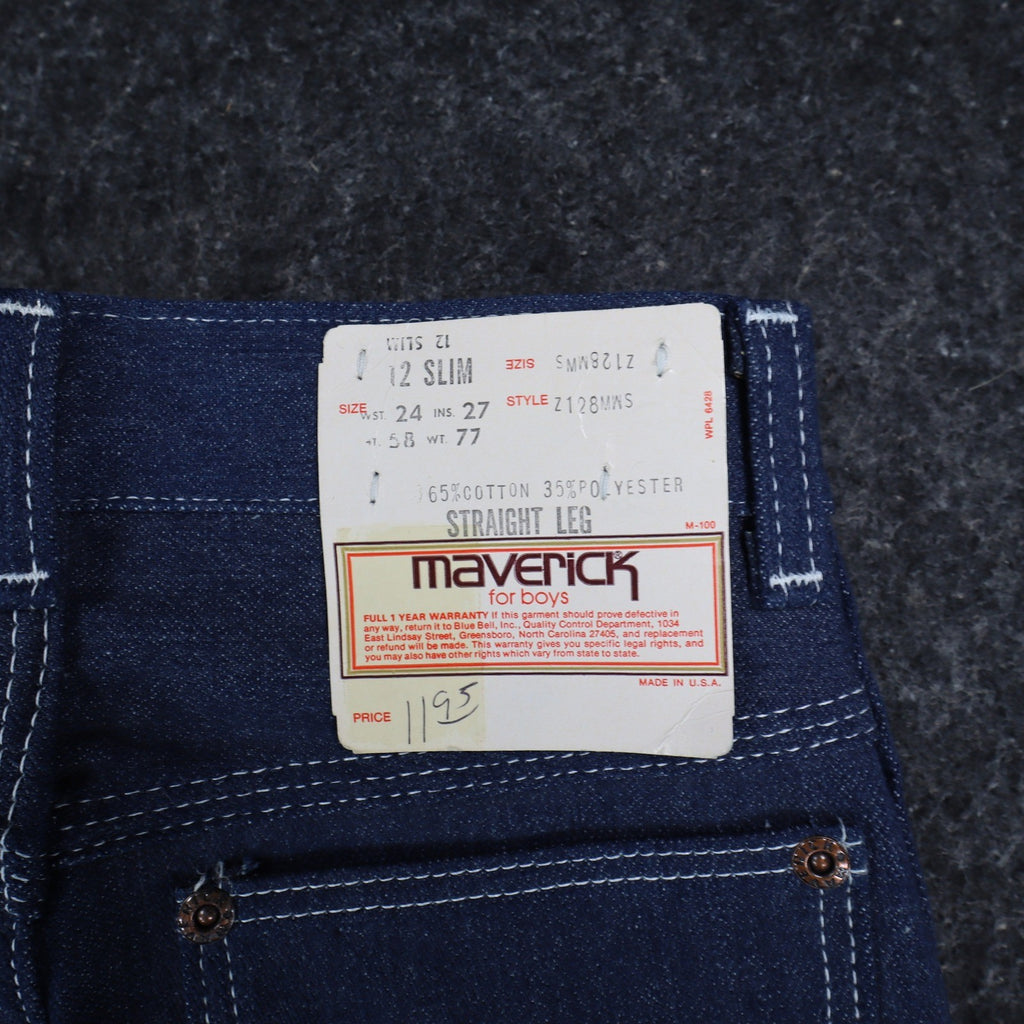 Maverick Jeans Boys 12 Slim 24x27 Vintage 70s Blue Cotton Poly Straight Leg USA - take2supply