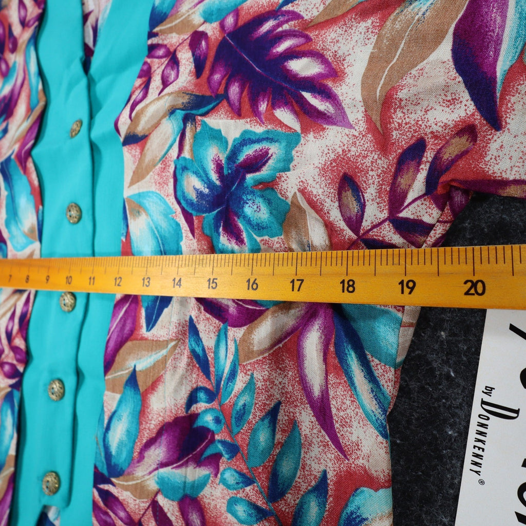 Xtrovert Blouse Womens 8 Vintage 90s Teal Floral Faux Vest Rayon Short Sleeve - take2supply
