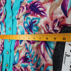 Xtrovert Blouse Womens 8 Vintage 90s Teal Floral Faux Vest Rayon Short Sleeve - take2supply