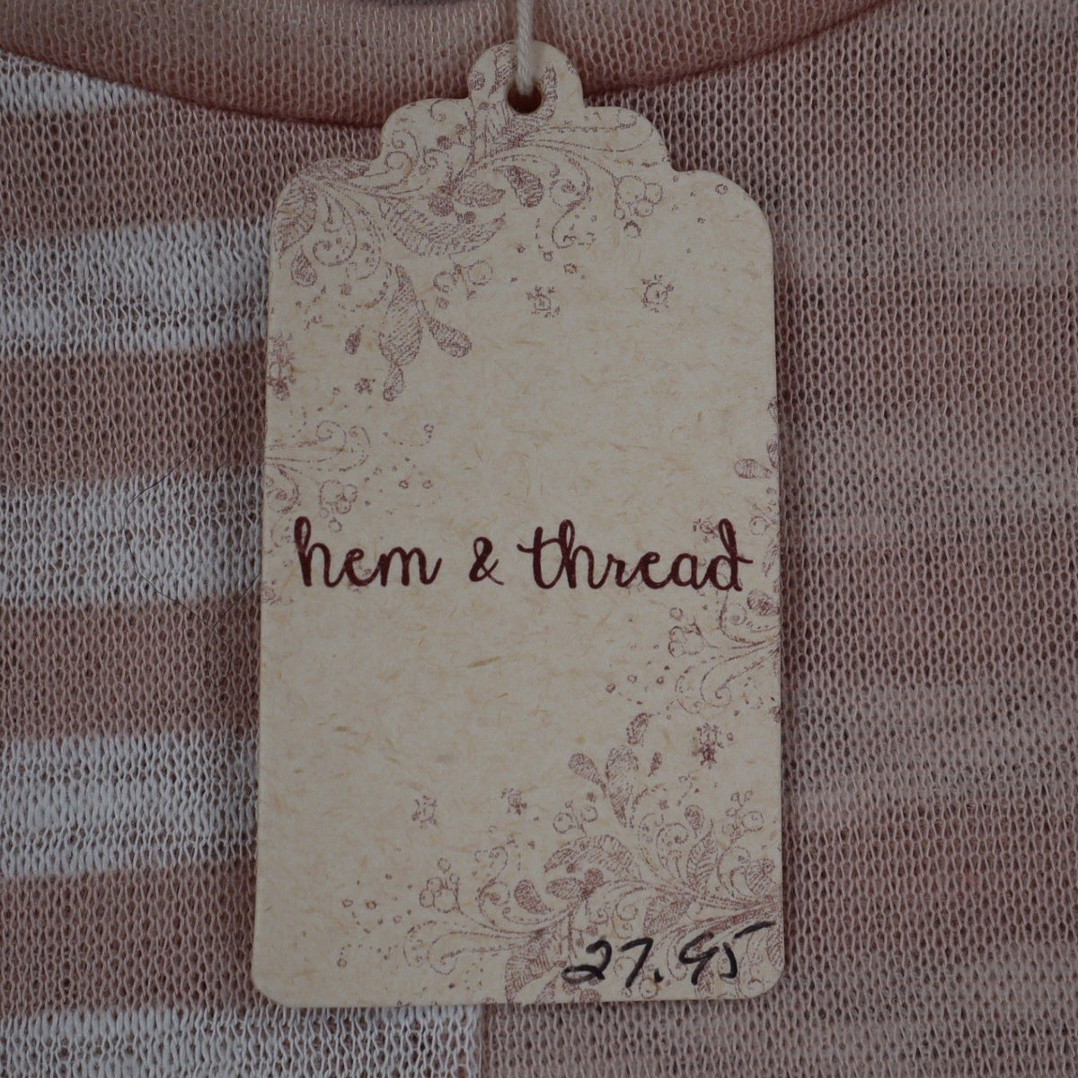 Hem & Thread Striped Knit Top Womens S/M Pink White Oversized Drop Shoulder NWT - take2supply