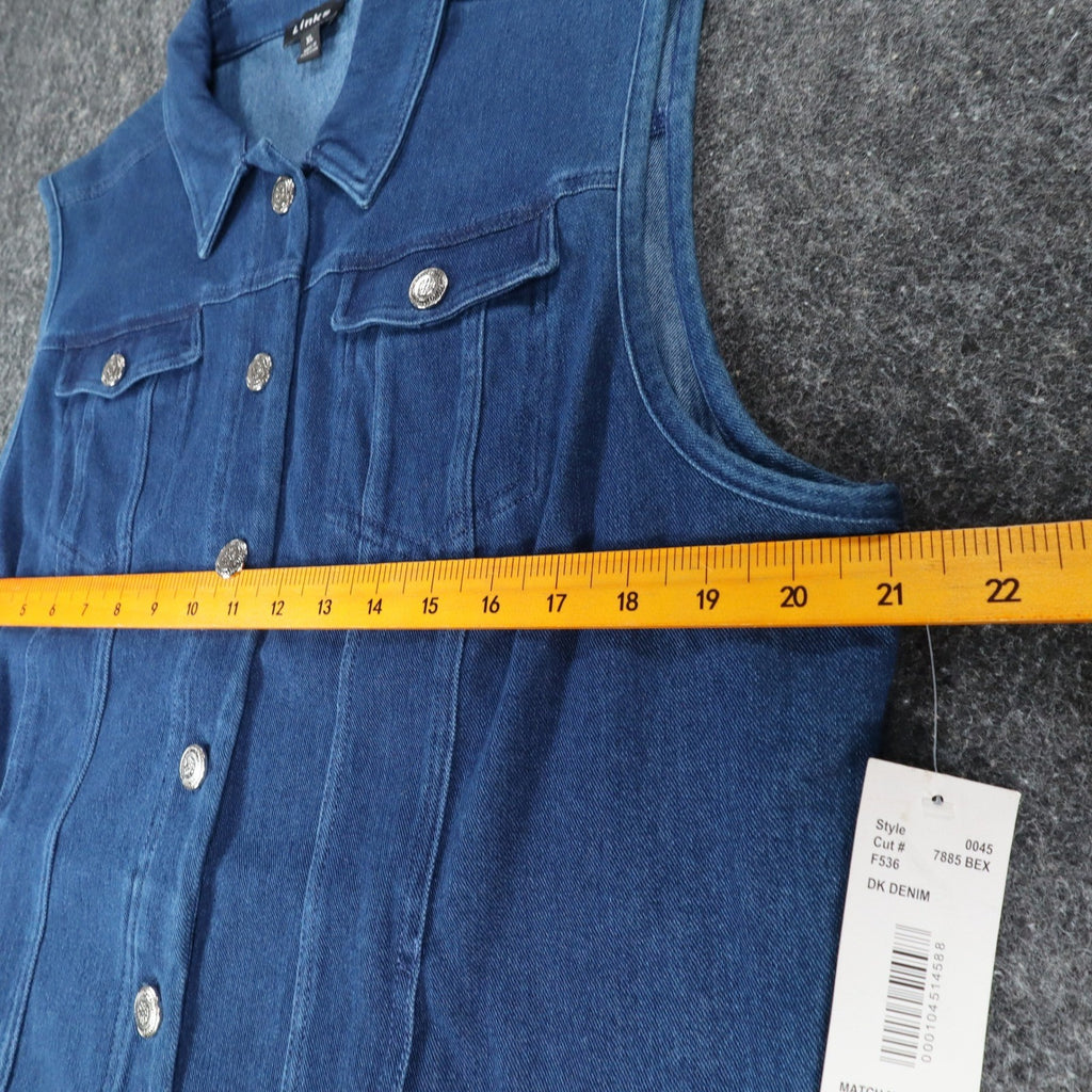 Links Denim Vest Womens XL Blue Stretch Button Front Sleeveless Jean Jacket NEW - take2supply