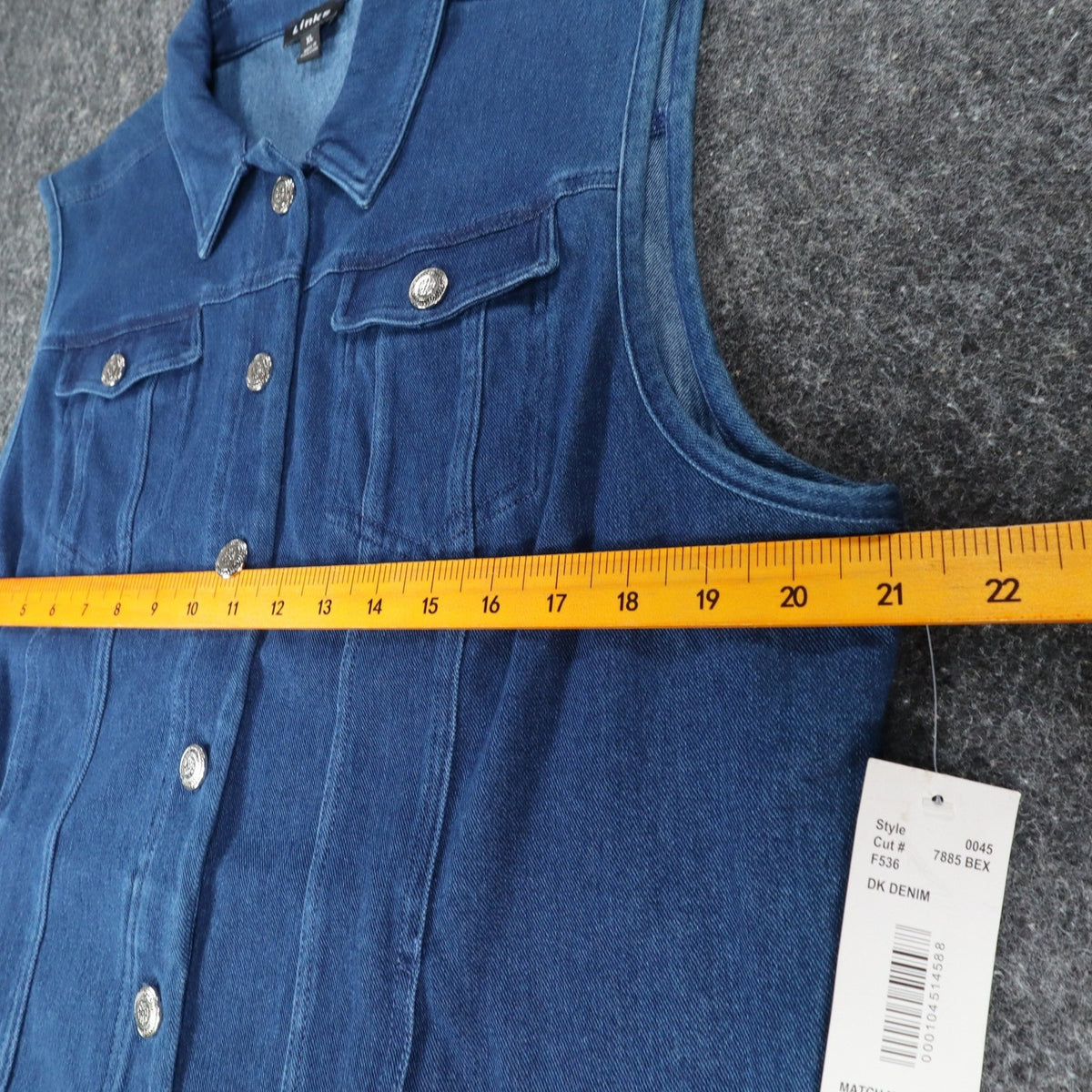 Links Denim Vest Womens XL Blue Stretch Button Front Sleeveless Jean Jacket NEW - take2supply