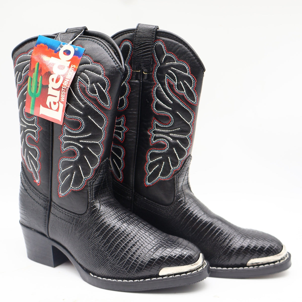 Laredo Western Cowboy Boots Kids Size 2D Vintage Black Lizard Embossed 28-2230-6 - take2supply