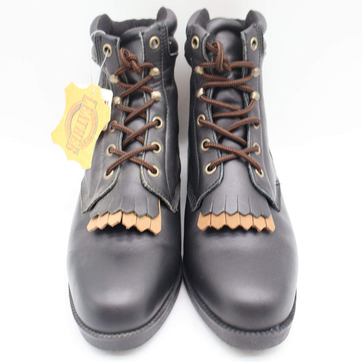 Saddle Brand Boots Womens 9 Black Leather Kiltie Lace Up Work Western 550 Y2K - take2supply