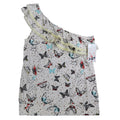 Jolt One Shoulder Top Womens Medium NWT Butterfly Print Ruffle Lace Trim Cream - take2supply