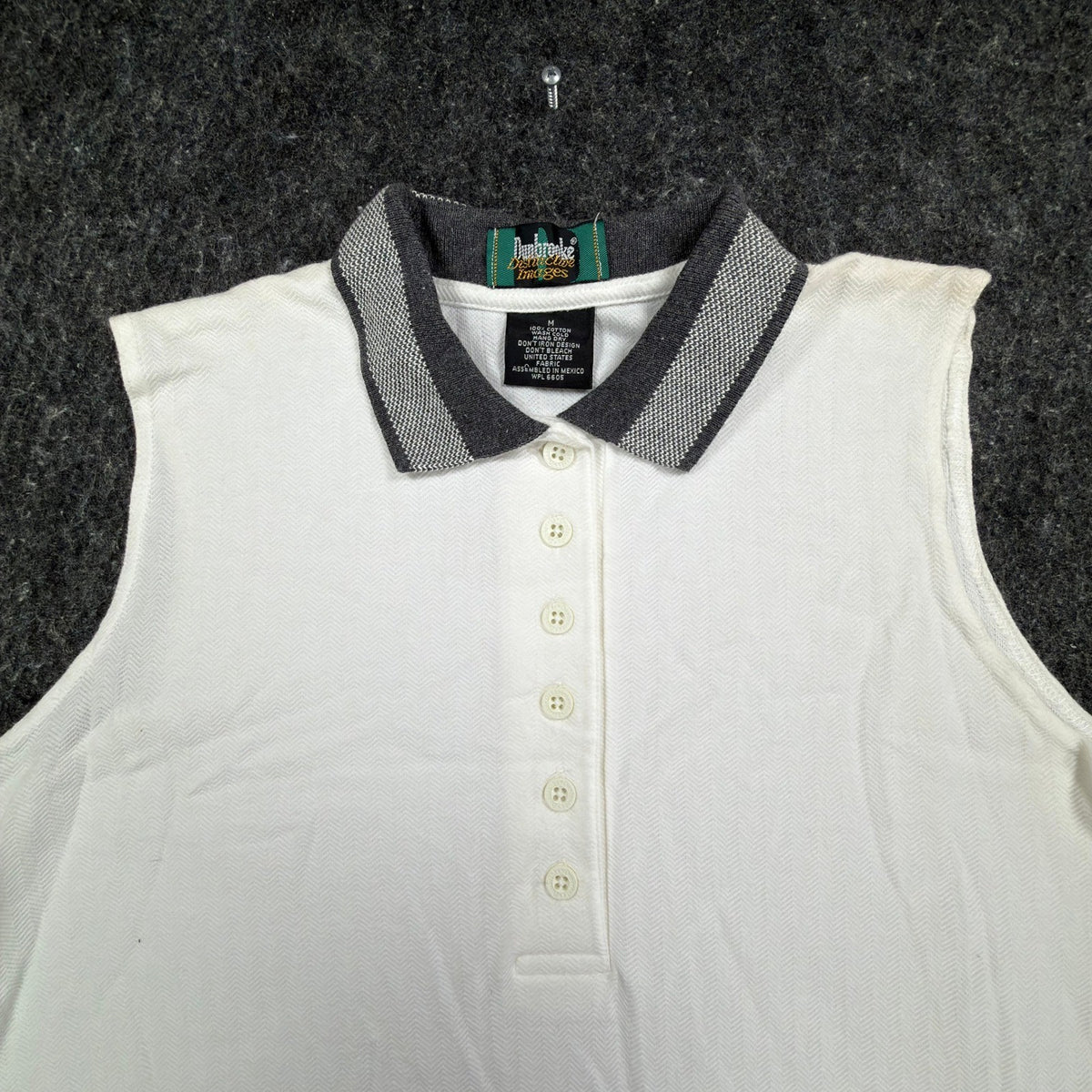 Dunbrooke Vintage Sleeveless Polo Top Womens M White Cotton Herringbone NWT - take2supply