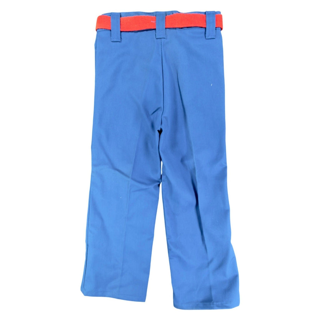 Vintage 70s Kids Trousers Boys 5 Slim Royal Blue Poly Cotton NWT C546 - take2supply