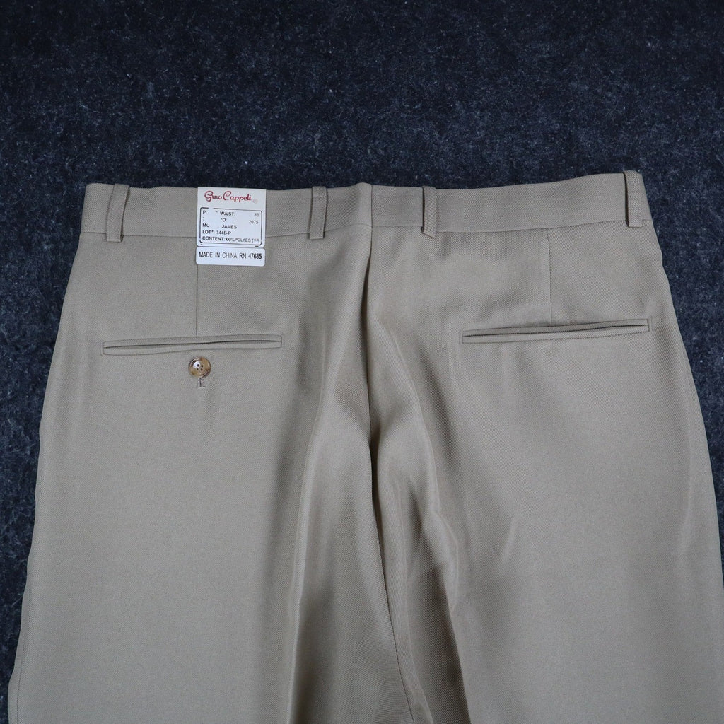 Gino Cappeli Dress Pants Mens 33 Vintage 90s Tan Polyester Pleated Trousers NEW - take2supply