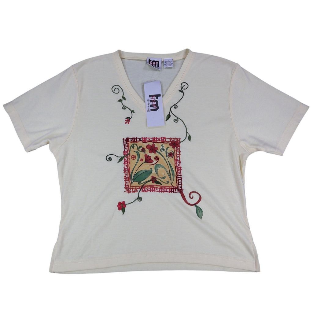 TM Sport by That's Me V-Neck Top Large Vintage Y2K Yellow Floral Embroidered NWT - take2supply