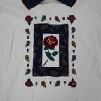 Donnkenny Classics Polo Shirt Womens XL Vintage 90s Ivory Rose Embroidered NWT - take2supply