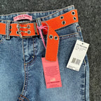 US Polo Assn Y2K Flare Jeans Girls 8 Blue Denim Stretch Belted NWT - take2supply