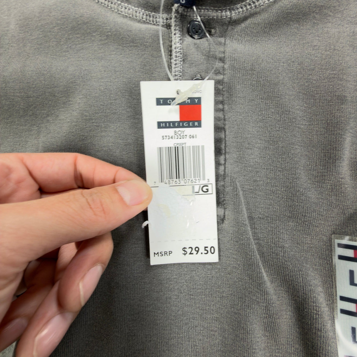 Tommy Hilfiger Y2K Henley Shirt Boy L Gray Cotton Long Sleeve NWT C467 - take2supply