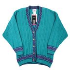 Cricket Lane Cardigan Women Medium Petite Vintage 90s Teal Acrylic Knit NWT USA - take2supply