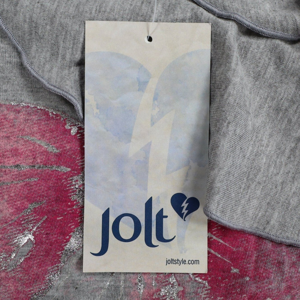 Jolt One Shoulder Top Womens Large Gray Floral Ruffle Smocked Hem NWT J0805F76 - take2supply