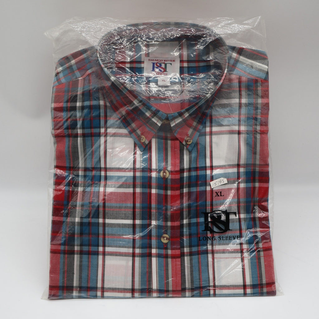 Salmon River Traders Plaid Button Down Mens XL Red Blue White Long Sleeve Shirt - take2supply